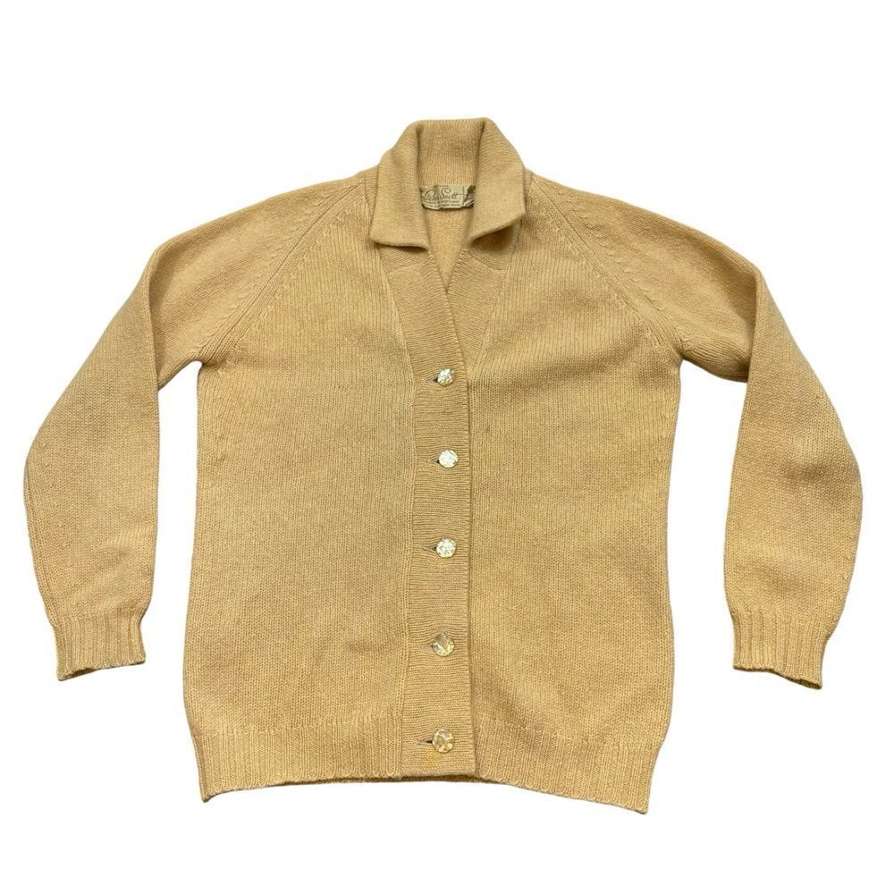 Vintage Peter Scott Shetland Wool Ladies Cardigan Light Yellow Size Medium